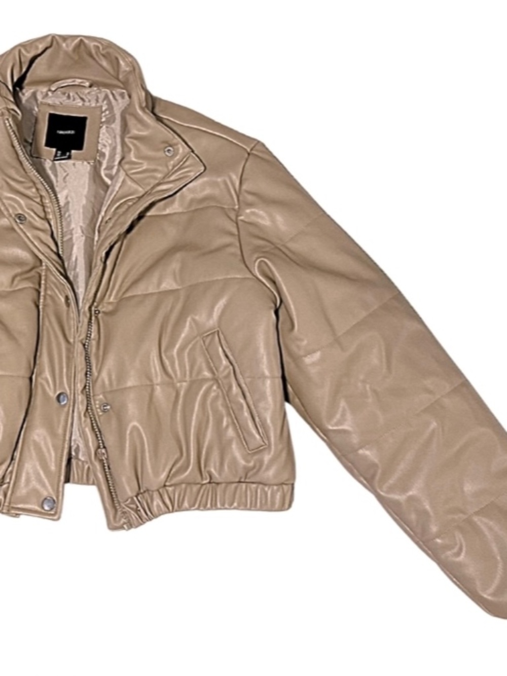 Forever 21 Tan/Beige cropped faux leather jacket